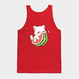 Funny and Cute Cartoon Cat on A Watermelon Tank Top